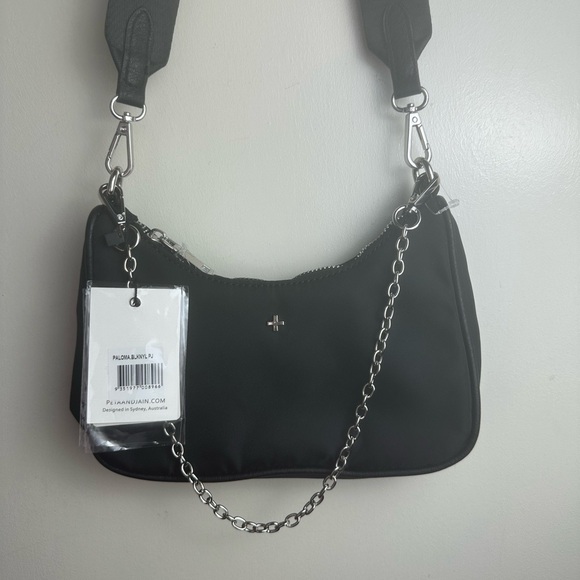 PETA + Jain Black Nylon Paloma Removable Silver Chain & Crossbody Strap Bag NWT - Picture 9 of 16